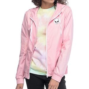 Baby Pink Alien & Graphics Windbreaker Jacket